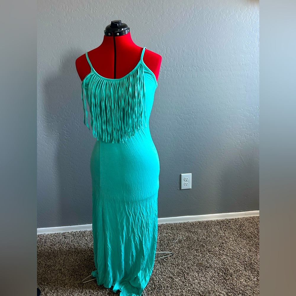 Wasabi + Mint size Small Teal Fringe maxi Dress
